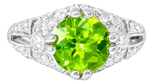 Late 20th Century 18K White Gold Peridot Diamond Ring Band, Size 7