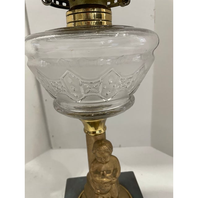 Late 19th Century Cherub Figural Oil Lamp W/Doves “ Peace “ For Sale - Image 4 of 11