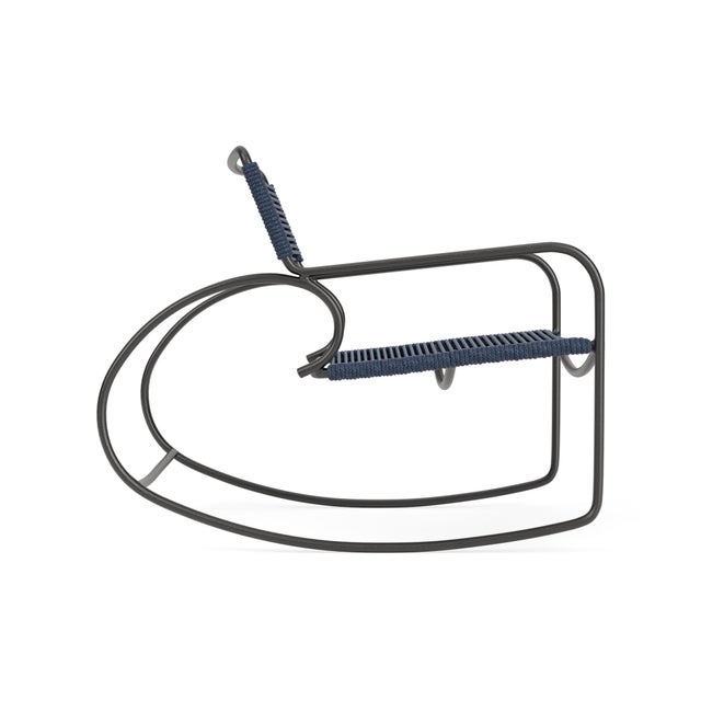 Contemporary Brown Jordan Walter Lamb Rocking Chair, Textured Pewter frame with Marine fabric For Sale - Image 3 of 12