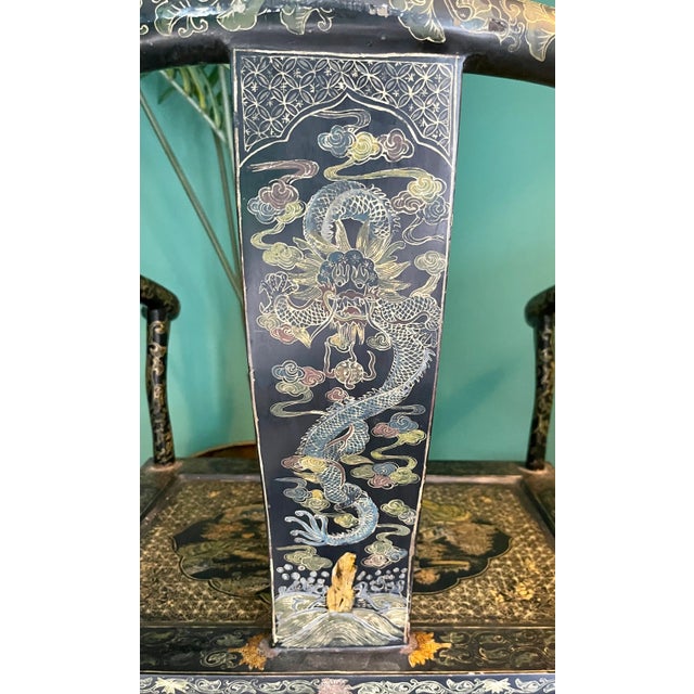 Mid 20th Century Chinese Black Decorated Ming Horseshoe Back Chair For Sale - Image 9 of 13