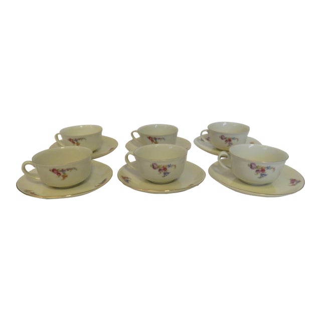 Early 20th Century Porzellanfabrik Arzberg Children's Floral Teacup & Saucer Set / 6 For Sale