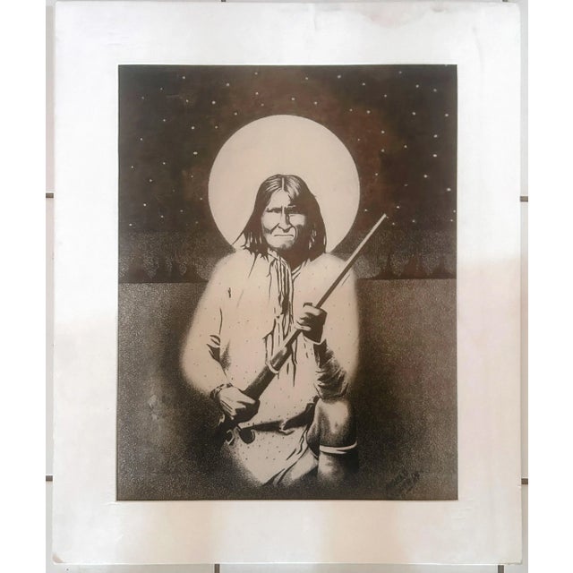 Vintage original signed graphite drawing on paper, "Geronimo", signed lower right Arnold Wichita, dated 1984. Please note:...