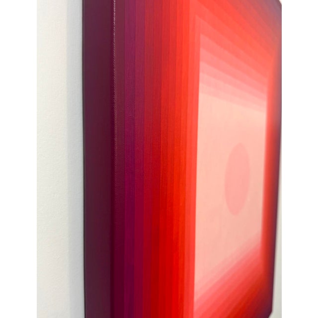 Contemporary Abstract Acrylic on Canvas "Focus Amongst Noise 2 (Orange DPP / Red Violet)" by Andy Harwood For Sale - Image 6 of 7