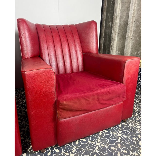 Antique Art Deco Red Club Chairs, 1930s, Set of 2 For Sale - Image 9 of 18