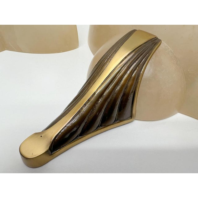 1950s Art Deco Alabaster and Bronze Wall Lamps, 1950s, Set of 2 For Sale - Image 5 of 9