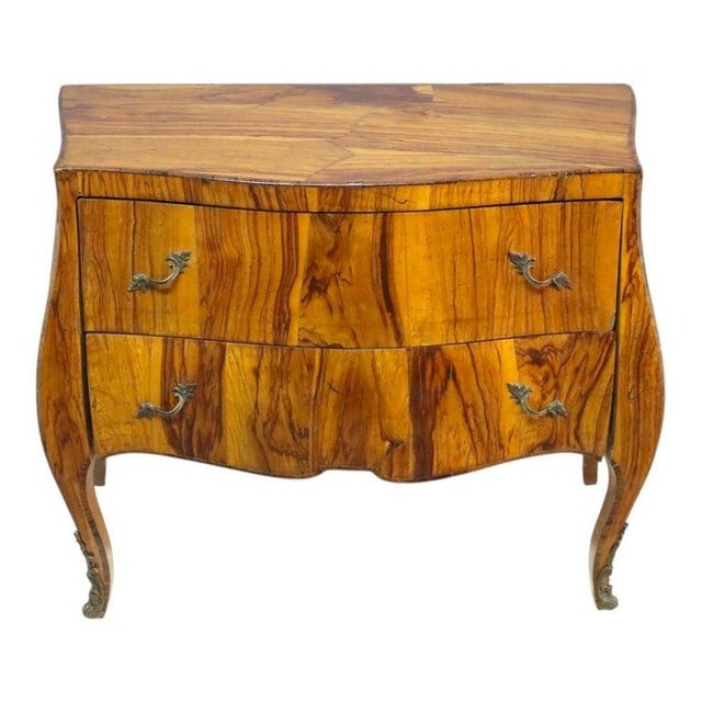 Italian Italian Olivewood & Ormolu 2-Drawer Bombe Commode C1910 For Sale - Image 3 of 16