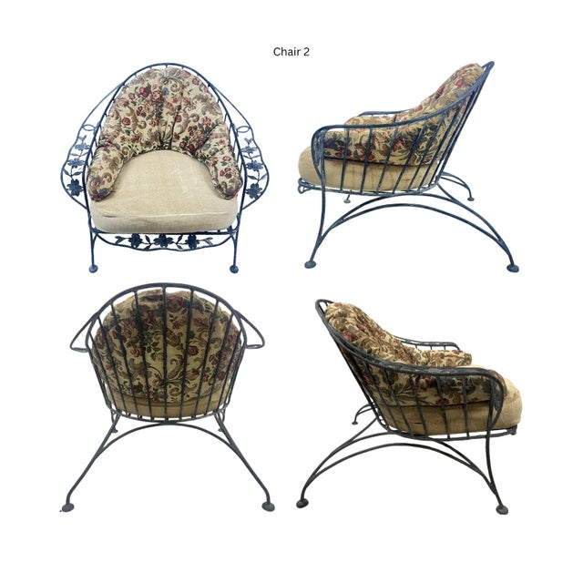 1950s 1950s Iron Patio Chairs in the Chantilly Rose Style - Set of 2 For Sale - Image 5 of 8