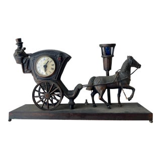 Vintage United Metal Goods Horse Carriage Clock & Lamp For Sale