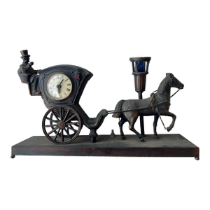 Vintage United Metal Goods Horse Carriage Clock & Lamp