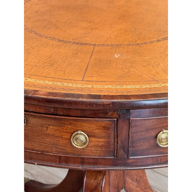 Brown Early 19th Century English Mahogany Drum Table With Tooled Leather Top For Sale - Image 8 of 8