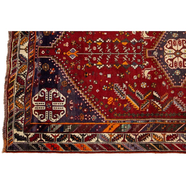 Traditional 1960s Handmade Persian Shiraz Wool Rug in Red For Sale - Image 3 of 7