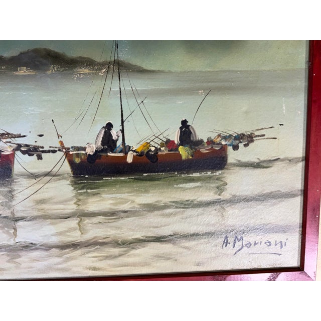 Wood A Mariani (1921-1997) Italian Fisherman in the Bay of Naples For Sale - Image 7 of 13
