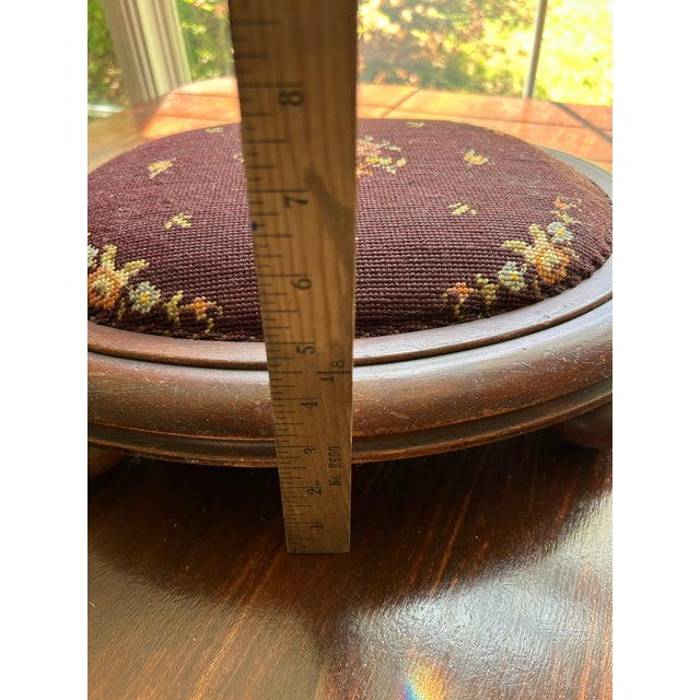 Wood Petite Needle Point Footstool For Sale - Image 7 of 7