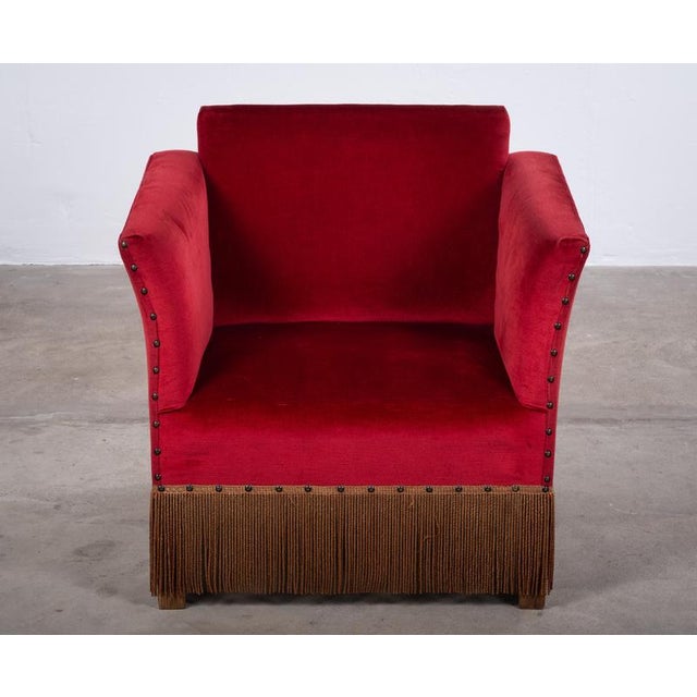 Danish Red Velvet Sofa and Lounge Chair Set, 1950s For Sale - Image 11 of 15