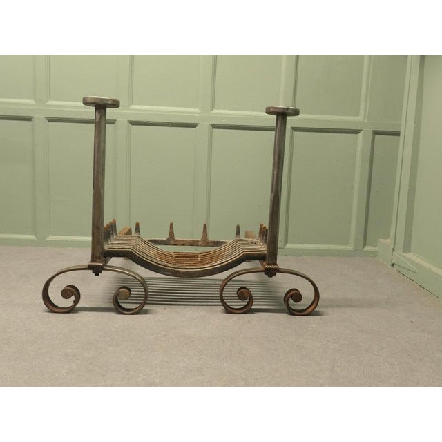 Very Large Heavy Iron Andirons, Fire Grate This is a very Large pair of French andirons, we have matched them with a fire...