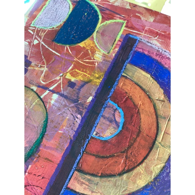 Abstract Geometric Painting Pink Red Rainbow Mid Century Modern Wall Art 8x8 For Sale In Los Angeles - Image 6 of 6