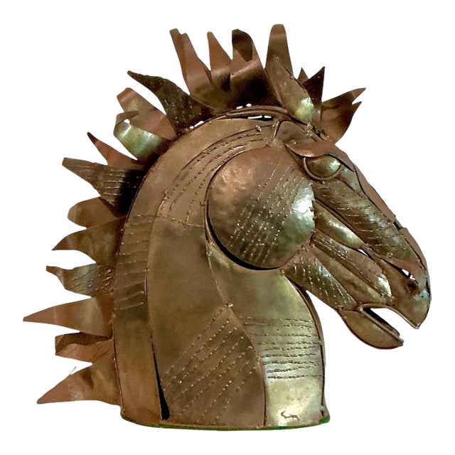 Vintage Brutalist Torch Cut Copper Horse Head For Sale