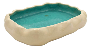 1950s Mid-Century Modern Low Edged Aqua Colored Pond Themed Pottery Candy Dish