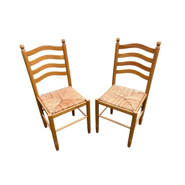 Italian Country Ladder Back Dining Chairs With Woven Rush Seats – Set of 4 For Sale - Image 10 of 18