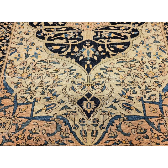 19th Century Persian Farahan Sarouk Rug, Hand-Knotted Wool, Floral Medallion Pattern, Ivory & Navy, 4x5 For Sale - Image 12 of 16