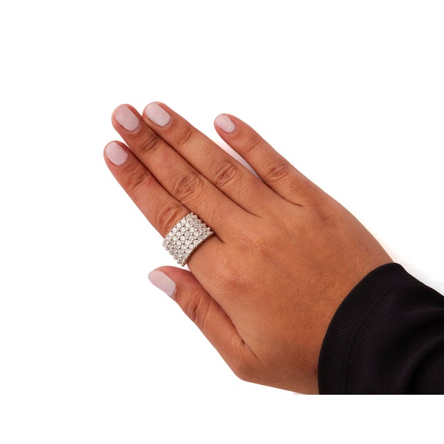 Early 21st Century 14k White Gold 4.0 Cttw Diamond 5 Row Ring Band (I-J Color, I1-I2 Clarity) - Ring Size 6 For Sale - Image 5 of 6