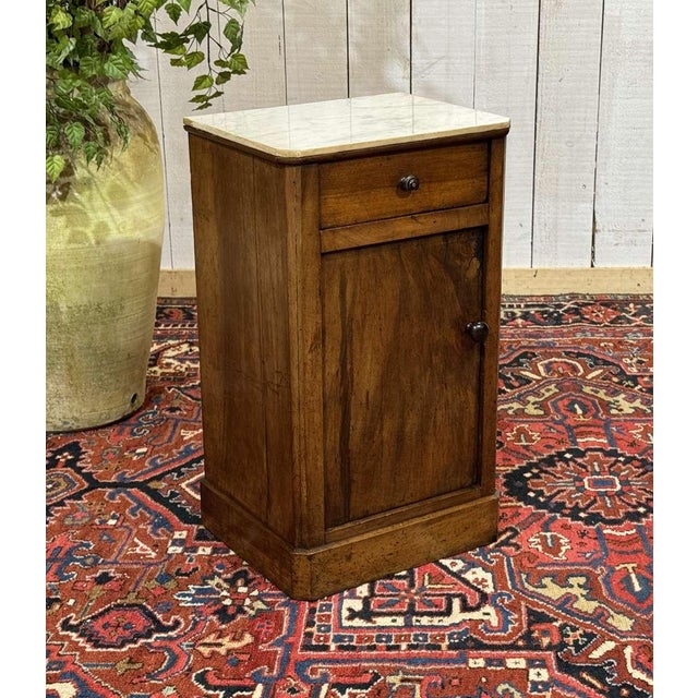19th Century Walnut Bedside Table with White Marble Top For Sale - Image 4 of 12