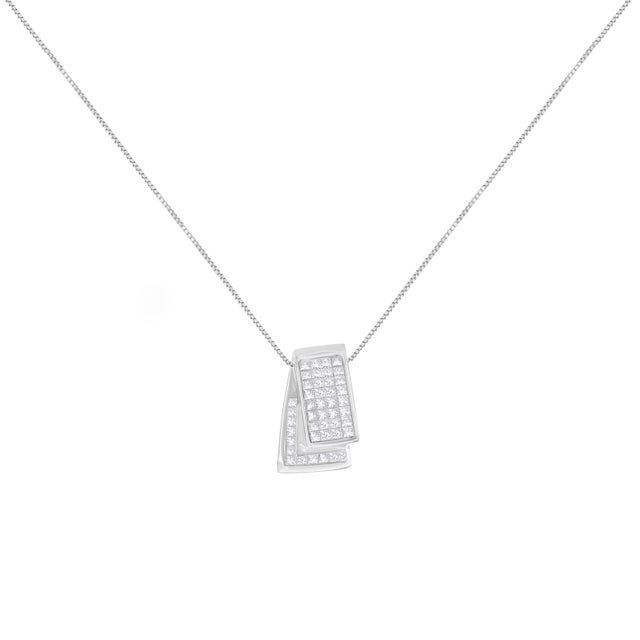 Hanging from a delicate box chain, this necklace is a 14k white gold pendant. With a unique folded design, the pendant is...