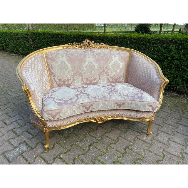 1900s French Artisan Louis XVI Pink Beech Settee For Sale - Image 4 of 10