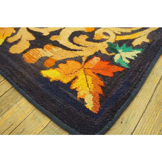1920s Black Medallion Folk Art Antique American Hooked Rug 2'7" X 4'6" Handknotted Wool Carpet For Sale In New York - Image 6 of 6