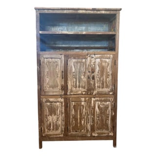 Reclaimed Old Tin Rustic Mango Wood Farmhouse Cupboard For Sale
