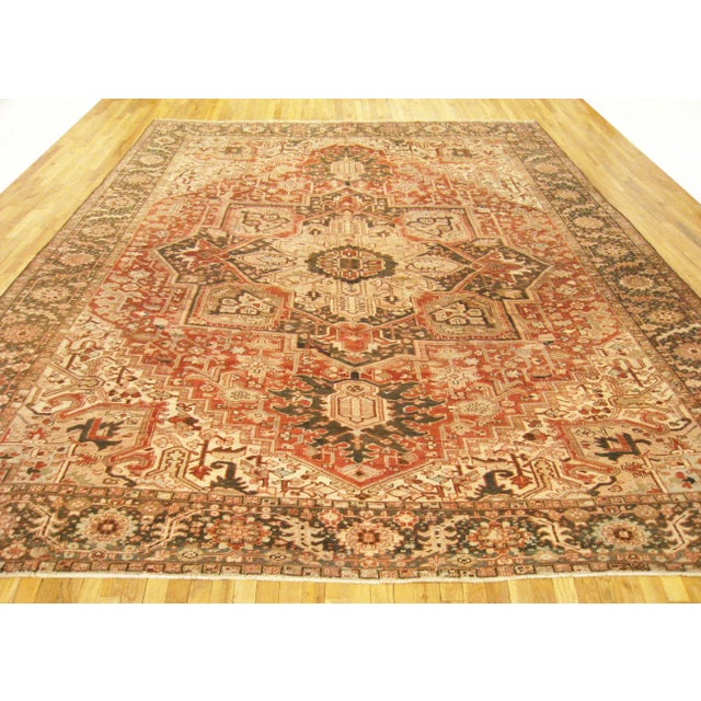 Persian Vintage Persian Decorative Oriental Heriz Rug in Room Size For Sale - Image 3 of 8