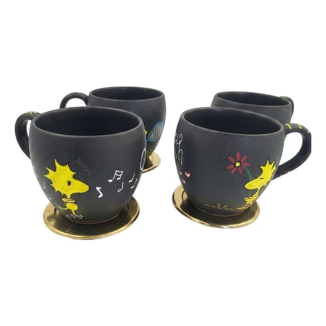 Hand Painted Woodstock Gold Edition Sketch Mugs - Set of 4 For Sale