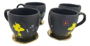 Hand Painted Woodstock Gold Edition Sketch Mugs - Set of 4