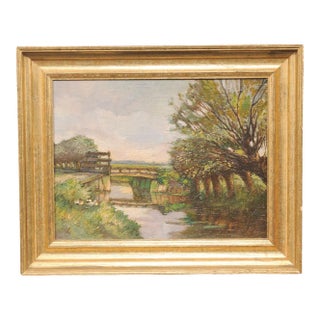 French Country River Landscape, C. 1910 For Sale