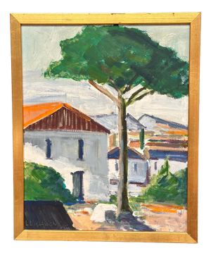L. Niklasson, Tree by the House, 1975, Oil on Panel, Framed