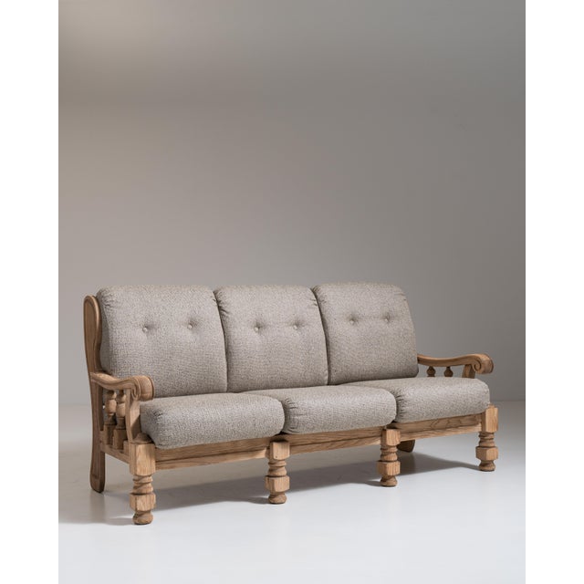1970s French Tan Brutalist Oak Upholstered Sofa For Sale - Image 10 of 15