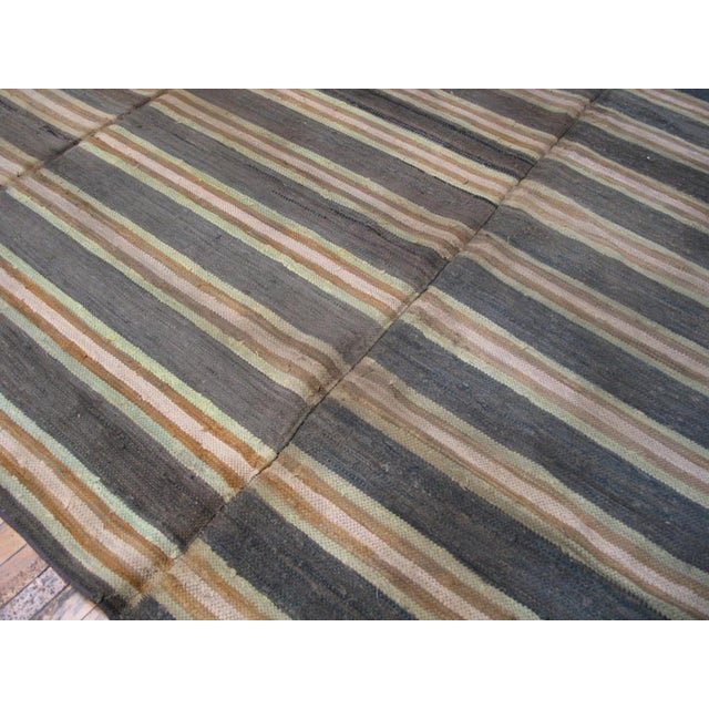 Early 20th Century 1900s Multibrown Stripe Antique American Rag Rug 12'8" X 14'8" Flatweave Wool Carpet For Sale - Image 5 of 6