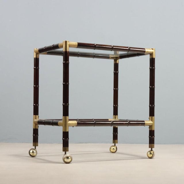 Gold Bamboo and Brass Coffee Table with Wheels, 1950s-1960s For Sale - Image 8 of 9