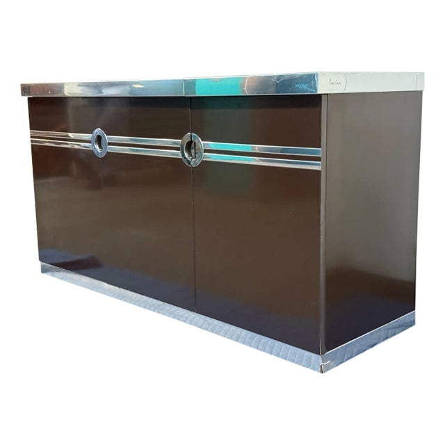 Lift-Top Bar Credenza with Chrome Accents by Pierre Cardin, Circa 1970s For Sale