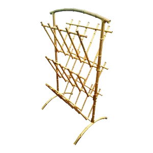 Vintage Faux Bamboo Palm Beach Regency Iron 3 Tier Huge Magazine Rack Stand