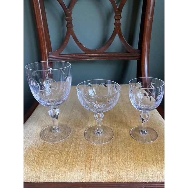 1960s 36pc Stuart Crystal Minuet Stemware Set Service For Sale - Image 5 of 8
