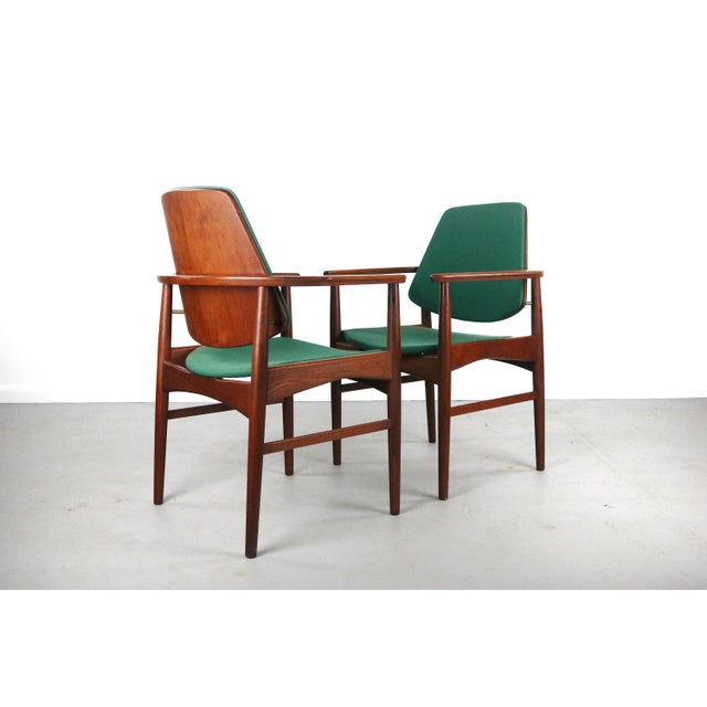 Mid-Century Modern Set of Two (2) Danish Modern Teak Accent Arm Chairs by Arne Hovmand-Olsen, Denmark For Sale - Image 3 of 6