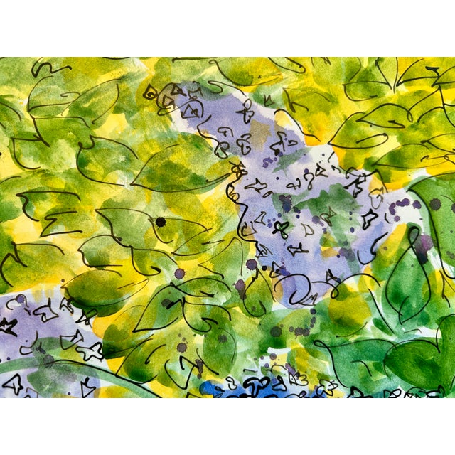 Lavender Watercolor Painting Original “Inside the Lilac Hedge” For Sale - Image 8 of 9
