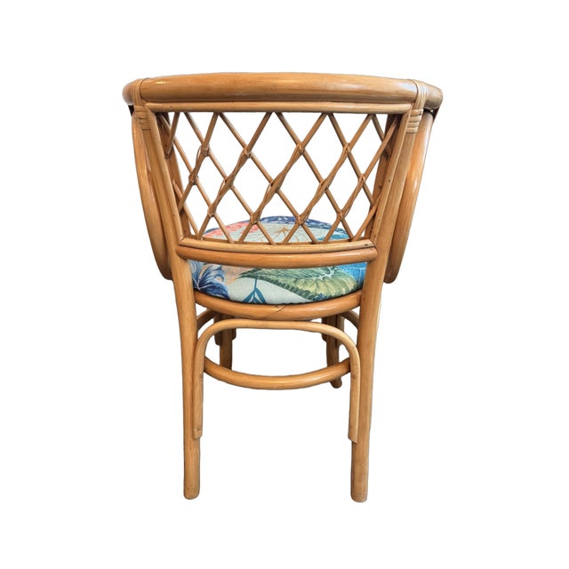Tan Vintage Bamboo & Rattan Barrel-Back Bistro Honeymoon Chairs, Pair, C. 1970s For Sale - Image 8 of 11