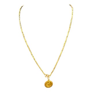 24 Karat Pure Gold Hand Made Yellow Gold Coin Necklace, 10.8 Gm, 18 Inch For Sale
