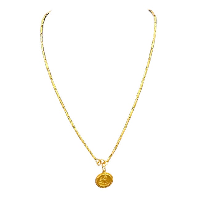 24 Karat Pure Gold Hand Made Yellow Gold Coin Necklace, 10.8 Gm, 18 Inch For Sale
