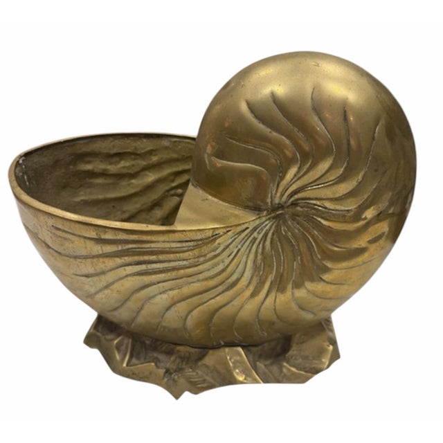 Contemporary Vintage Brass Nautilus Shell Bowl Sculptural Catchall Palm Beach Shell Decor For Sale - Image 3 of 6
