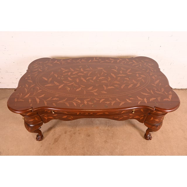 Antique Dutch Louis XV Mahogany Inlaid Marquetry Executive Desk, Circa Late 19th Century For Sale - Image 9 of 14