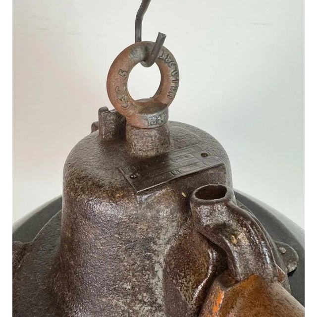 Industrial Black Enamel and Cast Iron Cage Pendant Light from Elektrosvit, 1960s For Sale - Image 12 of 18