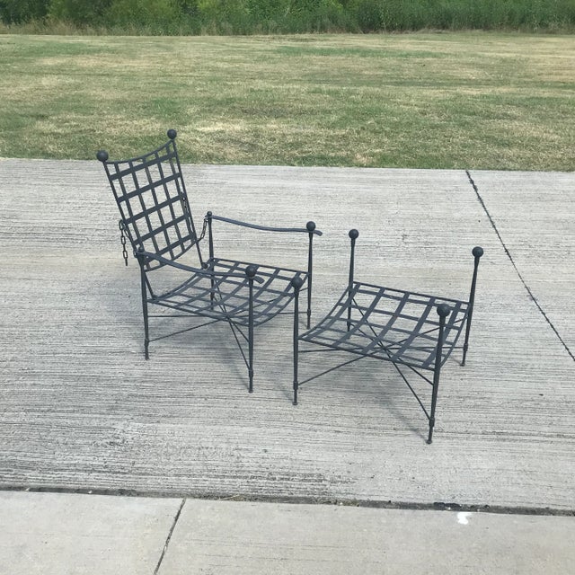 Mario Papperzini for Salterini Italian Wrought Iron Reclining Arm Chair and Ottoman, Attributed For Sale - Image 9 of 11